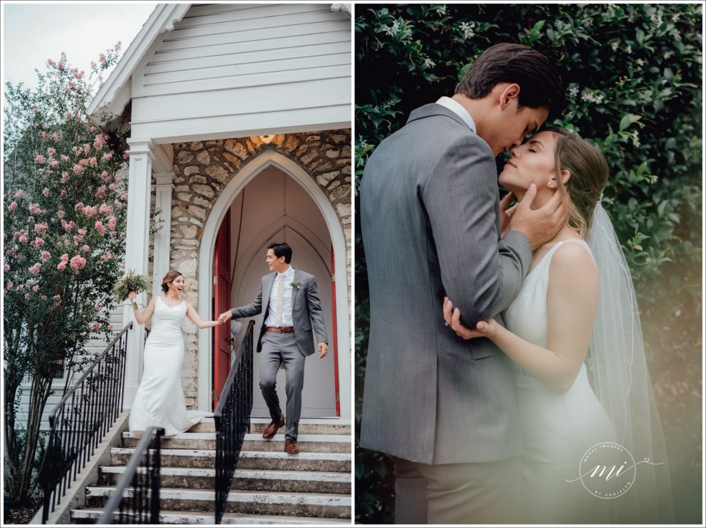 Just married after the couple's chapel wedding at the historic Grace Episcopal Chapel in downtown Ocala, FL